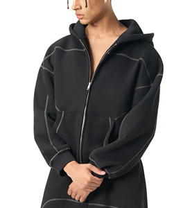 Contrast-Stitched Boxy Fleece <b>Zip</b> Hoodie 100% Cotton Eco-Friendly 360g Heavyweight - Product Image 2