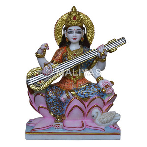 Statue en marbre de Saraswati Maa |   Murti Saraswati en marbre de qualité supérieure pour la maison et le temple – Maliyas - Product Image 1
