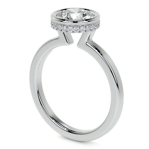 Anillo de compromiso con moissanita incolora de 1.3 CT, corte redondo, engaste de bisel, halo oculto, oro blanco de 14K, anillo de propuesta, regalo de aniversario - Product Image 4