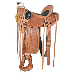 Silla de Montar Western Premium Color Bronce Claro, Cuero Genuino, Tejida a Mano, para Montar a Caballo, Carreras de Barriles, Equitación, Estilo Vaquero, ROYAL - Product Image 3