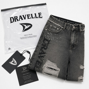 Dirty Grey Double Waist Denim Jorts <b>Men</b> / <b>Mens</b> Oversized Y2K Streetwear <b>Shorts</b> Frayed <b>Patch</b> Details Low MOQ Wholesale - Product Image 5