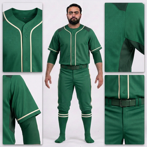 ชุดยูนิฟอร์มเบสบอลชาย สีเขียวล้วน เสื้อเจอร์ซีย์ กางเกงขายาว ปิดกระดุม ระบายความชื้น โพลีเอสเตอร์ ทรงปกติ สำหรับผู้ใหญ่ ทุกฤดู คอวี - Product Image 6