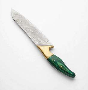 Handmade Damascus Steel Chef Knife Green Wood Handle Brass Bolster Kitchen Slicing Knife - Product Image 4
