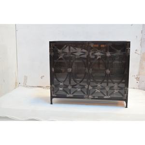 European Luxury Modern Traditional Convertible Metal <b>Sideboard</b> Cabinet Glass Panel Design for Dining Living Room - Product Image 4