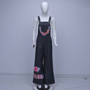 Salopette en jean pour femme de qualité supérieure, 100 % coton respirant, coupe classique vintage, jambe large, décontractée, printemps-été, longueur intégrale - Product Image 1