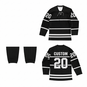 MANUFACTURER Maillot de hockey sur glace noir personnalisé tendance pour le sport, avec nom et numéro d'équipe, respirant, vêtements de sport, vente en gros - Product Image 1