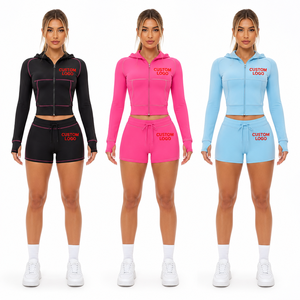 Conjunto de dos piezas de sudadera con capucha y pantalones cortos para mujer, los más vendidos, con cremallera personalizada, para verano 2026 - Product Image 1