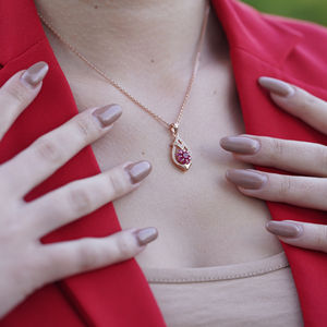 Collier pendentif de luxe en argent sterling 925 plaqué or rose de haute qualité, motif floral diamanté, pour fiançailles et anniversaire - Product Image 5