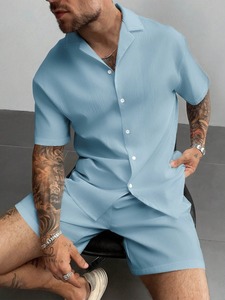 T-shirt pour homme personnalisé, ensemble deux pièces, couleur unie, manches courtes, col rond, 100% coton, tricoté sans couture, séchage rapide, 280g - Product Image 4