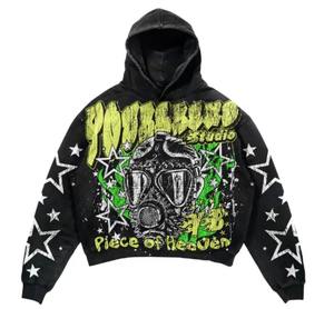 Hoodie court surdimensionné personnalisé brodé pour l'hiver, avec ourlet brut déchiré, impression DTG, qualité luxe, en molleton bouclette épais, délavé à l'acide - Product Image 4