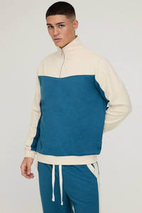 Sudadera de Hombre de Alta Calidad, Cuello Alto con Cierre de Cremallera, Corte Regular, Color Azul Básico, Diseño Color Block, Personalizable, Mezcla de Algodón - Product Image 2