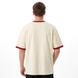 T-shirt tricoté à col rond et manches courtes pour homme, bordeaux, avec bordure contrastante, coupe oversize, écologique, respirant, séchage rapide - Product Image 1