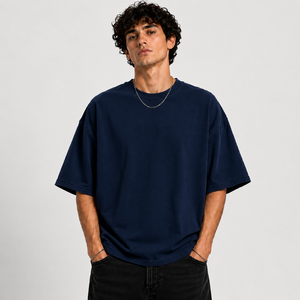 men solid color plain <b>oversized</b> t <b>shirt</b> bright <b>red</b> heavy cotton streetwear drop shoulder loose boxy cut crewneck tee bulk direct - Product Image 4