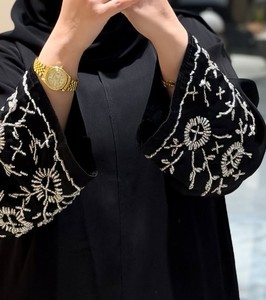 Black Embroidered Abaya With Beads Floral Pattern <b>Long</b> Sleeve Modest <b>Dress</b> <b>For</b> Women Daily Wear All Seasons abaya luxury dubai - Product Image 1