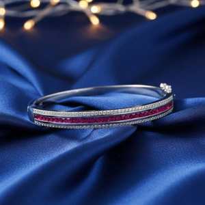 Certified Square Cut <b>Ruby</b> Statement Bangle 925 Sterling Silver Gold Plated Handmade Luxury Jewelry Gift For Her - Product Image 1