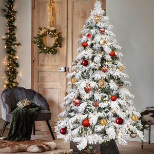 Sapin de Noël floqué pré-éclairé de 2,4 m avec 470 lumières LED blanc chaud, design pin enneigé, branches articulées, support métallique - Product Image 4