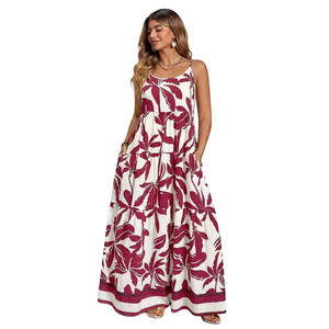 Vestido largo floral para mujer, vestido informal de verano con lazo frontal y corte en A - Product Image 3