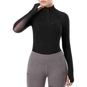 Haut de sport noir à manches longues et col montant zippé pour femme, idéal pour l'équitation, avec service OEM ODM - Product Image 1