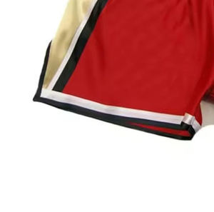 Shorts MMA pour hommes en satin bicolore, taille élastique, 100% coton, rouge, or, noir, blanc, avec bordure - Product Image 5