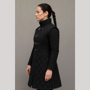 Customized Women's Black Quilted Medieval Gambeson Coat Long Padded <b>Jacket</b> for LARP Cosplay Factory Supplies - Product Image 2