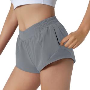 Shorts de sport pour femmes à taille mi-haute, respirants, en Spandex/Polyester, style sportif, taille élastique, pour l'été, les activités de plein air et la course à pied - Product Image 2