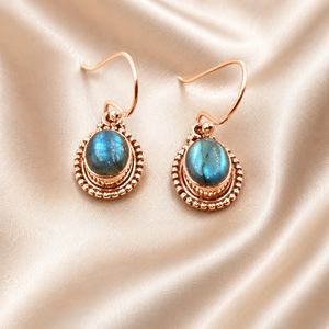Natural Labradorite <b>Earrings</b> 925 Sterling Silver Rose &Yellow Gold PlatedDangle <b>Hook</b> <b>Earrings</b> Handmade Boho Gemstone Jewelry Gif - Product Image 2