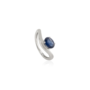 Anillo apilable de banda ondulada hecho a mano con zafiro azul de alta calidad para unisex, oro blanco K14, joyería para pedidos al por mayor. - Product Image 3