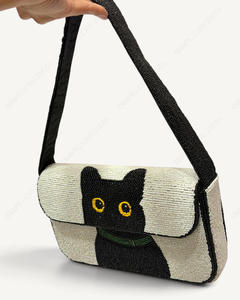 Indian Fully Handcrafted Black White Beaded Shoulder <b>Bag</b> Geometric Design <b>Novelty</b> Evening Handbag Wholesale OEM Private Label - Product Image 4