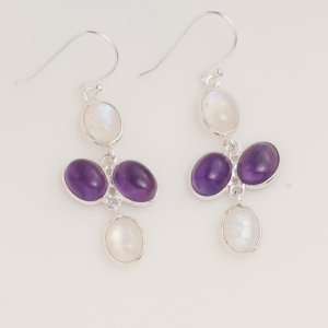 Natural Amethyst Rainbow Moonstone <b>Dangle</b> <b>Earrings</b> 925 Sterling <b>Silver</b> Handmade Gemstone <b>Earrings</b> Gift for Women - Product Image 1