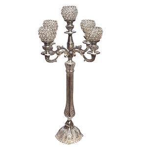 Candélabre en aluminium massif gaufré avec 5 bougies, porte-bougie en cristal plaqué argent fait à la main pour la décoration lumineuse - Product Image 1