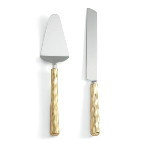 Cake Server and Knife Set with Hammered Gold Handles 2-Piece Non-Stick Pastry Tools - Product Image 5