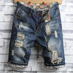 Nouveaux shorts en jean stretch décontractés pour hommes avec fermetures éclair, bleu/noir, 100 % coton respirant, taille mi-haute - Product Image 4