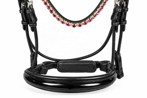 Brida de Cuero Negro de Primera Calidad con Diadema de Diamantes de Imitación Rosados, Narquera Acolchada Cómoda y Herrajes de Acero Inoxidable Horsekraft - Product Image 3