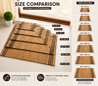 Tapis tissé naturel en jute TerraLoom Blackline, écologique, rustique, rayé, tapis de porte en fibres naturelles, tapis de sol pour la décoration d'entrée de la maison