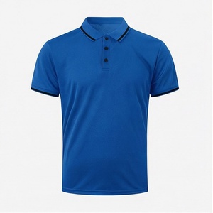 Men's <b>Blue</b> Short Sleeve <b>Polo</b> <b>Shirt</b> 100% Polyester Knitted Quick Dry Solid Casual Regular Fit Button Design - Product Image 1
