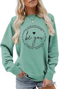 เสื้อสเวตเชิ้ตคอกลมสีม่วงสำหรับผู้หญิง พิมพ์ลายตัวอักษร Be You แขนยาวลำลอง เสื้อถักแบบสวม - Product Image 6