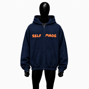 Sudadera con capucha azul marino para hombre con cremallera, estampado de letras en el frente, corte regular, estilo urbano, holgada, en oferta - Product Image 1
