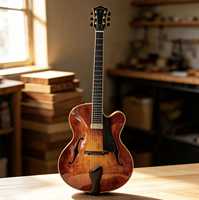 Guitare acoustique électrique jazz à corps creux artisanale Yunzhi personnalisable, en épicéa flammé et érable, finition laquée, avec touche en ébène