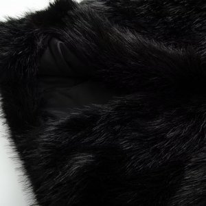 Élégant manteau poncho noir en fausse fourrure avec manches longues et texture moelleuse, vêtement d'extérieur d'hiver, longueur midi, design ouvert sur le devant - Product Image 2