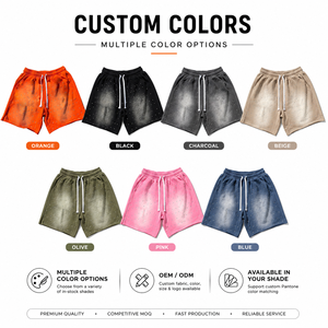 Pantalones Cortos de Algodón con Cordón, Tejido de Punto, Lavado Ácido, Efecto Desgastado, Estilo Urbano, Borde Crudo, con Pedrería, para Hombre, Verano, Secado Rápido, Diseño OEM - Product Image 5