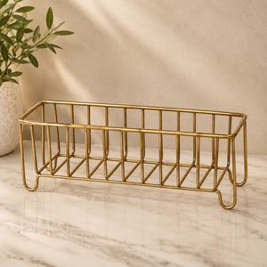 Étagère de rangement rectangulaire en métal avec finition laiton, design minimaliste pour l'organisation des articles de cuisine, type sur pied, un seul niveau - Product Image 1