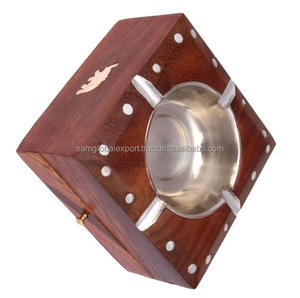 Cenicero de madera de promoción hecho a mano único Cenicero de cigarros de Metal creativo Retro cuadrado cuatro ranuras Cenicero de madera maciza Decoración - Product Image 1