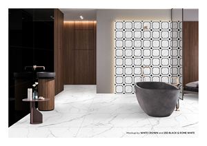 Serie OCEAN LEAF MARBLE, Azulejos de Porcelana con Aspecto de Mármol Botánico Azul de 600x1200mm, Acabado Satinado Mate Antirreflectante, Decorativos para Pared y Suelo - Product Image 2