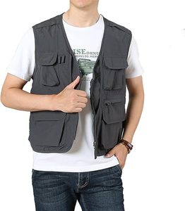 เสื้อกั๊กตกปลาผู้ชายแบบหลายกระเป๋า เสื้อกั๊กอเนกประสงค์สำหรับกิจกรรมกลางแจ้ง น้ำหนักเบา ระบายอากาศได้ดี ปิดด้วยซิป สีพื้น เสื้อกั๊กแบบยุทธวิธี - Product Image 1