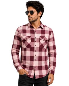 Lavender Purple Plaid Men Flannel Shirt Long Sleeve Button <b>Down</b> Checkered Cotton Casual Shirt With Chest Pockets Streetwear - Product Image 1