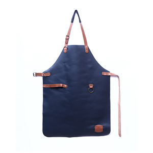 Tablier classique en cuir bleu marine avec bretelles en cuir marron et poche à anneaux, durable pour la cuisine et l'usage quotidien - Product Image 1