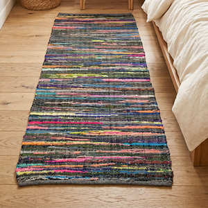 Tapis d'intérieur marocain en coton recyclé, motif losanges, 5' x 8', pour salon, style bohème, scandinave et contemporain - Product Image 3