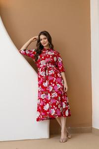 Vestido Midi de Algodón con Estampado Floral para Mujer, Estilo Camisero con Botones, Vestido con Estampado de Flores, Vestido Midi Evase - Product Image 2