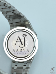 AARVA JEWELS นาฬิกาข้อมือผู้หญิงสุดหรูสแตนเลสสตีล โมอิสซาไนต์ อะคริลิค แซฟไฟร์ คริสตัล โครโนกราฟ 25 มม. อะนาล็อก ควอตซ์ วันที่ - Product Image 5