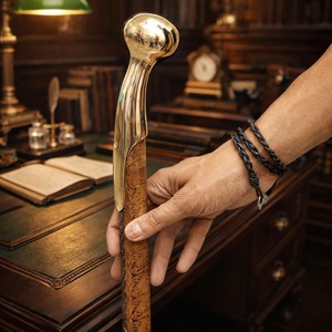 Bastones de Madera Natural Ecológicos con Mango de Latón Pulido, Estilo Rústico Moderno, Ideales para Regalo - Product Image 1